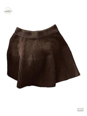 Pleated Knit Mini Skirt High Rise Elastic Waist A-Line Flare Work Skirt